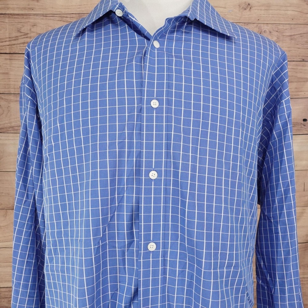 Jos. A. Bank Shirt Mens 2XL Blue Check Long Sleeve Button-Up Cotton Silk Reserve